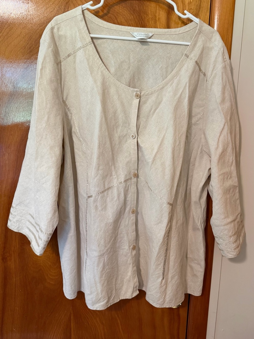 Christopher & Banks Cream Button-Front Linen Blend Top